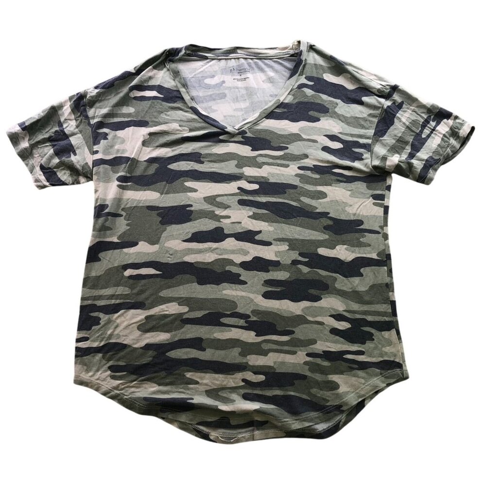 Philosophy Republic Clothing Womens T-Shirt Small Camo V-Neck Casual Lightweight